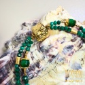 Bransoletka dwurzędowa z malachitu – złocone detale