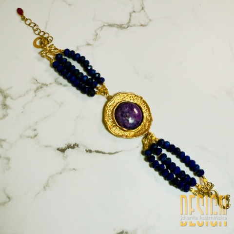 Bransoletka lapis lazuli i czaroit – unikat 1/1 – srebro złocone 24k | Kuźmińska Design