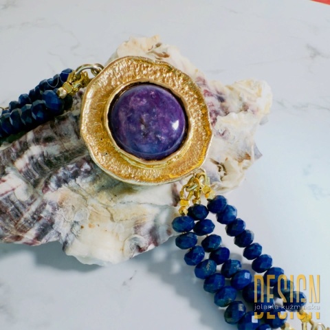 Bransoletka lapis lazuli i czaroit – unikat 1/1 – srebro złocone 24k | Kuźmińska Design