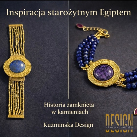 Bransoletka lapis lazuli i czaroit – unikat 1/1 – srebro złocone 24k | Kuźmińska Design