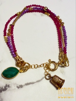 Bransoletka trzy sznury: różowy spinel i fosfosyderyt | srebro złocone 24k – Kuźmińska Design