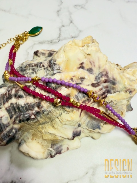 Bransoletka trzy sznury: różowy spinel i fosfosyderyt | srebro złocone 24k – Kuźmińska Design