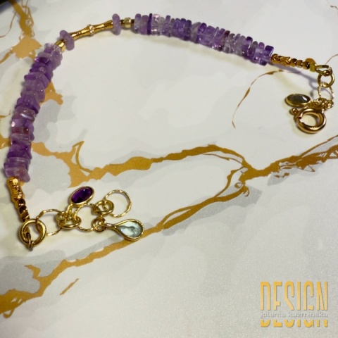 Bransoletka z ametystów Vera Cruz z topazem, granatem i akwamarynem – srebro złocone 24k | Kuźmińska Design