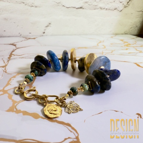 Bransoletka z azurytu | Srebro złocone 24k | Unikat – Kuźmińska Design