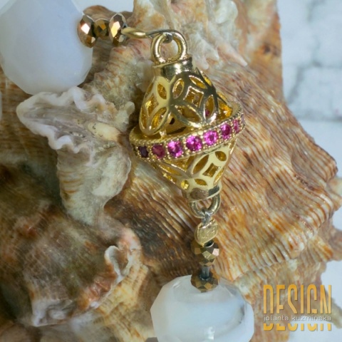 Bransoletka z białego szkła Murano z rubinami – srebro złocone | Kuźmińska Design