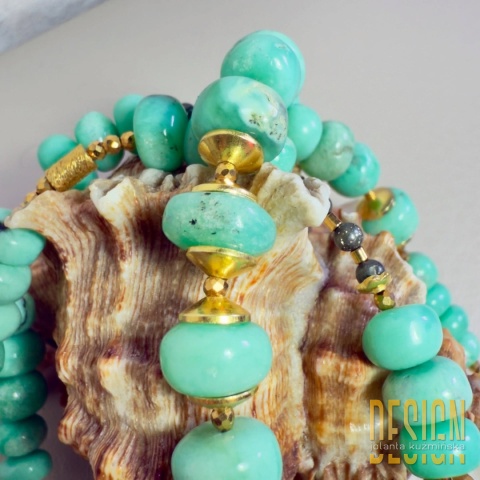 Bransoletka z chryzoprazu – srebro złocone 24k | Ręcznie wykonana | Kuźmińska Design
