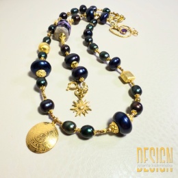 Bransoletka z czarnej perły i czaroitu | srebro złocone 24k – Kuźmińska Design