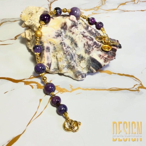 Bransoletka z czaroitu – srebro pozłacane 24k, regulowana 19 cm