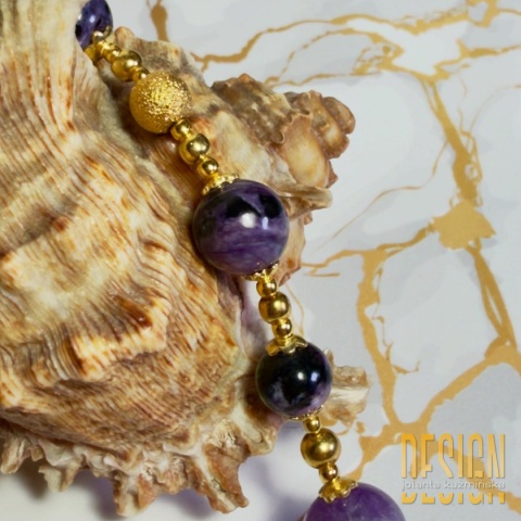 Bransoletka z czaroitu – srebro pozłacane 24k, regulowana 19 cm