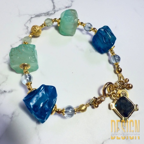 Bransoletka z fluorytów z akwamarynem i frenitem | srebro złocone – Kuźmińska Design