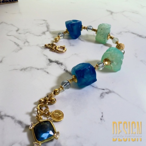 Bransoletka z fluorytów z akwamarynem i frenitem | srebro złocone – Kuźmińska Design