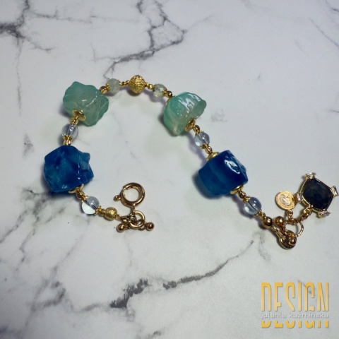 Bransoletka z fluorytów z akwamarynem i frenitem | srebro złocone – Kuźmińska Design