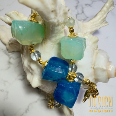 Bransoletka z fluorytów z akwamarynem i frenitem | srebro złocone – Kuźmińska Design