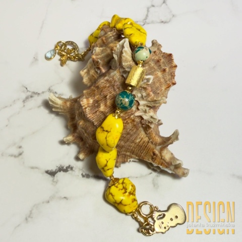 Bransoletka z howlitu i jaspisu srebro złocone 24k – ok. 20 cm | Kuźmińska Design