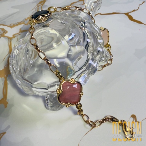 Bransoletka z kamieni mocy – labradoryt, rodonit i różowy kwarc | srebro złocone 24 k