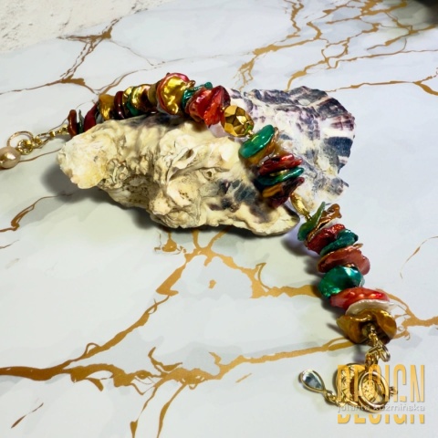 „Bransoletka z kolorowych pereł Biwa | Srebro złocone 24 K”