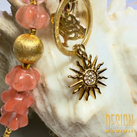 Bransoletka z kwarcu różowego i rubinem | Srebro złocone 24k – Kuźmińska Design