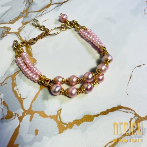 „Bransoletka z różowych pereł i rubinów | Srebro złocone 24K”