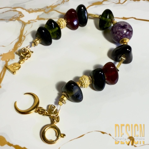 Bransoletka z turmalinów z czaroitem – srebro pozłacane 24 k | Kuźmińska Design