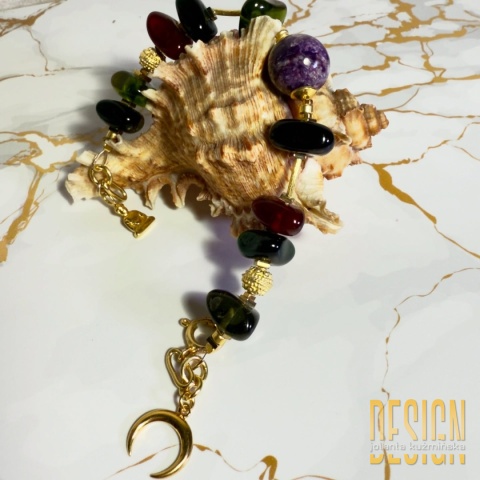 Bransoletka z turmalinów z czaroitem – srebro pozłacane 24 k | Kuźmińska Design