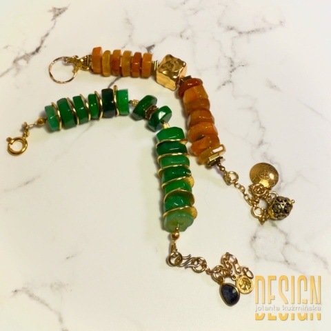 Bransoletka z zielonego agatu ognistego – srebro złocone 24k | Unikat