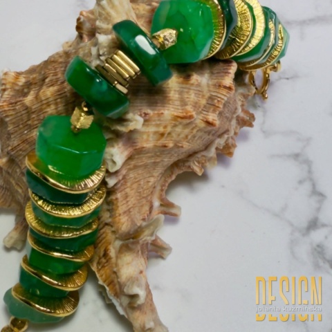 Bransoletka z zielonego agatu ognistego – srebro złocone 24k | Unikat