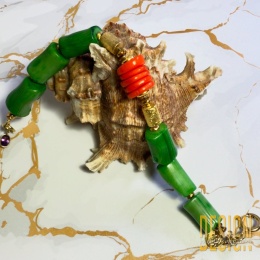 Bransoletka z zielonego koralu z akcentem pomarańczowym – srebro pozłacane 24 k | Kuźmińska Design