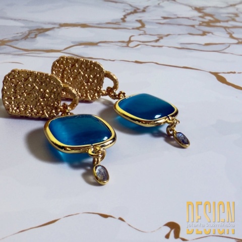 Kolczyki designerskie 5,5 cm z kocim okiem i topazem – srebro złocone | Kuźmińska Design