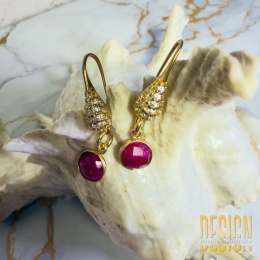 Kolczyki z rubinami i cyrkoniami | Srebro złocone 24k