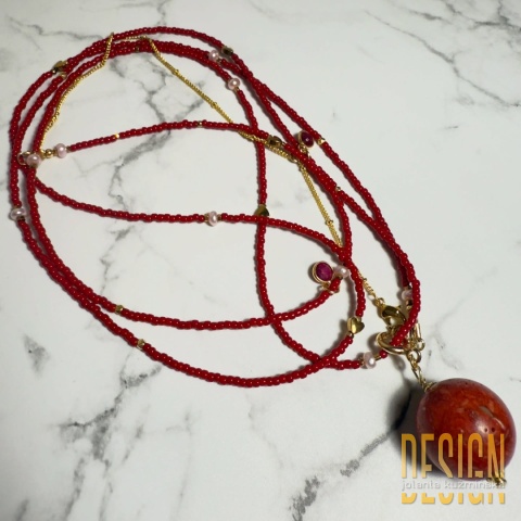 Naszyjnik Magic Drops z koralowcem i różową perłą długość 132 cm