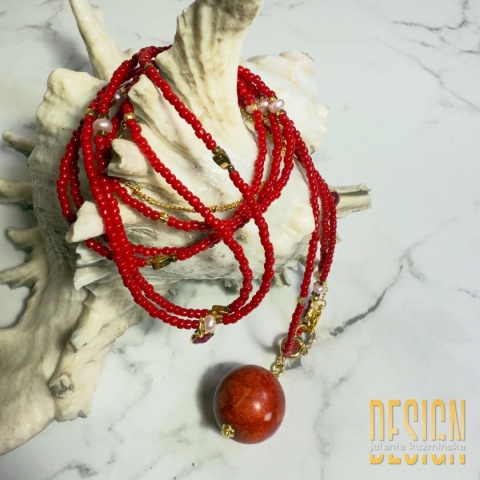 Naszyjnik Magic Drops z koralowcem i różową perłą 132 cm