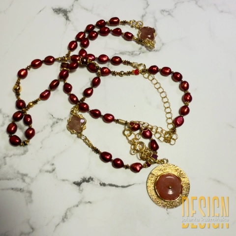 Naszyjnik Perły Premium ciemna malina z rodonitem – 102 cm