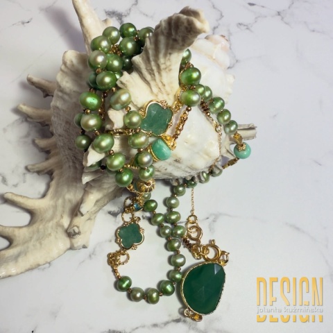 Naszyjnik Perły Premium z zielonych pereł z zawieszką jadeitową – 94 cm