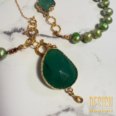Naszyjnik Perły Premium z zielonych pereł z zawieszką jadeitową – 94 cm