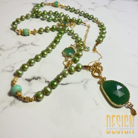 Naszyjnik Perły Premium z zielonych pereł z zawieszką jadeitową – 94 cm