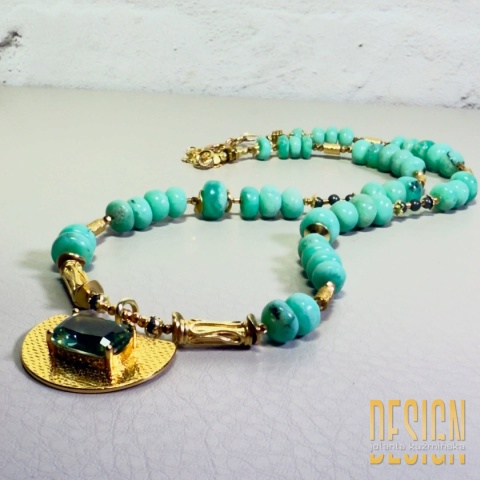 Naszyjnik Premium z chryzoprazu i pirytu z zawieszką z oliwinu