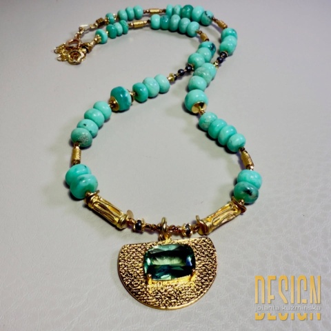 Naszyjnik Premium z chryzoprazu i pirytu z zawieszką z oliwinu