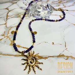 Naszyjnik Słońce z ametystów – srebro pozłacane 24 k | Kuźmińska Design