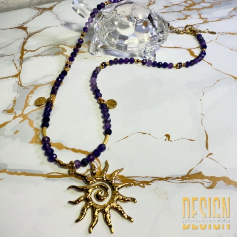 Naszyjnik Słońce z ametystów – srebro pozłacane 24 k | Kuźmińska Design