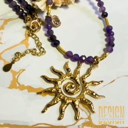 Naszyjnik Słońce z ametystów – srebro pozłacane 24 k | Kuźmińska Design