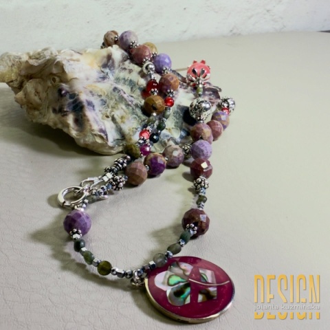 Naszyjnik meksykański z fosfosyderytu, jaspisów i turmalinów – zawieszka Taxco | Kuźmińska Design