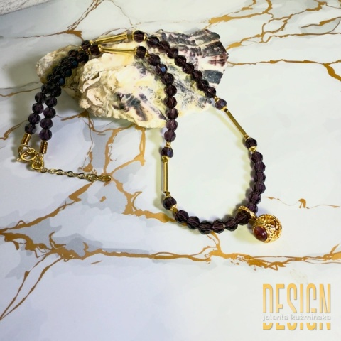 Naszyjnik z ametystów z ażurową zawieszką | srebro pozłacane 24 k | Kuźmińska Design