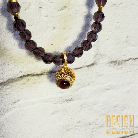 Naszyjnik z ametystów z ażurową zawieszką | srebro pozłacane 24 k | Kuźmińska Design