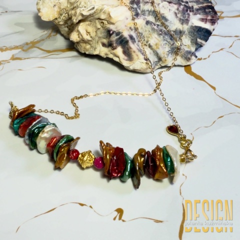 Naszyjnik z kolorowych pereł Biwa – srebro pozłacane 24K, 48 cm | Kuźmińska Design