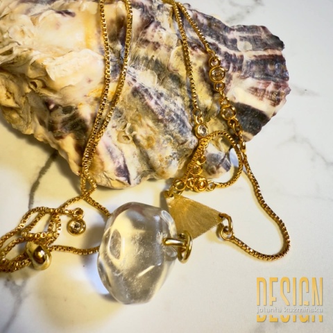 Naszyjnik z kryształem górskim 68 cm – złocone srebro | Unikat Kuźmińska Design