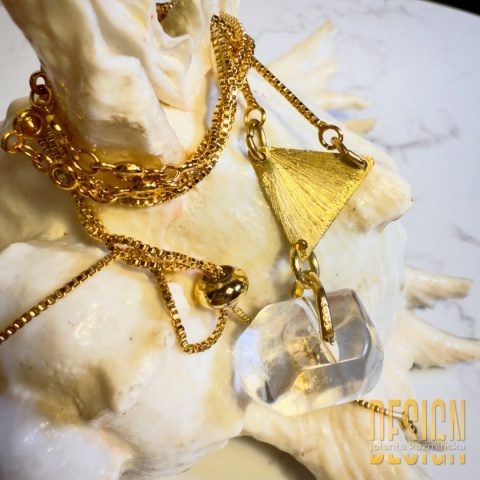 Naszyjnik z kryształem górskim 68 cm – złocone srebro | Unikat Kuźmińska Design