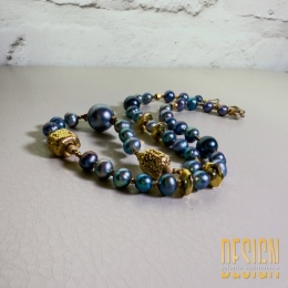 Naszyjnik z naturalnych niebieskich pereł • Srebro pozłacane 24k • Długość 46 cm | Kuźmińska Design