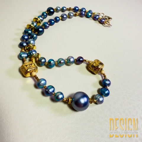 Naszyjnik z naturalnych niebieskich pereł • Srebro pozłacane 24k • Długość 46 cm | Kuźmińska Design