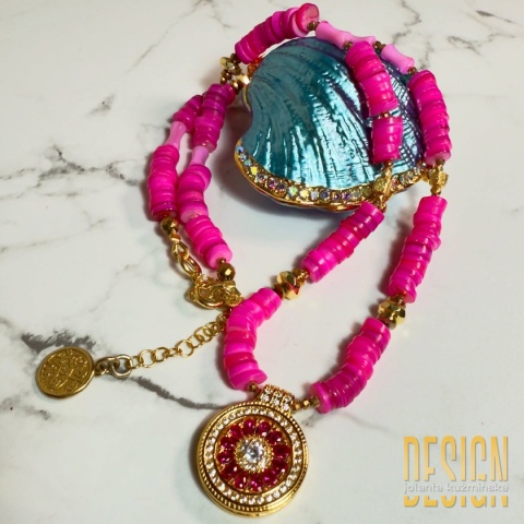 Naszyjnik z różowych agatów i rubinów – złocone srebro | Kuźmińska Design