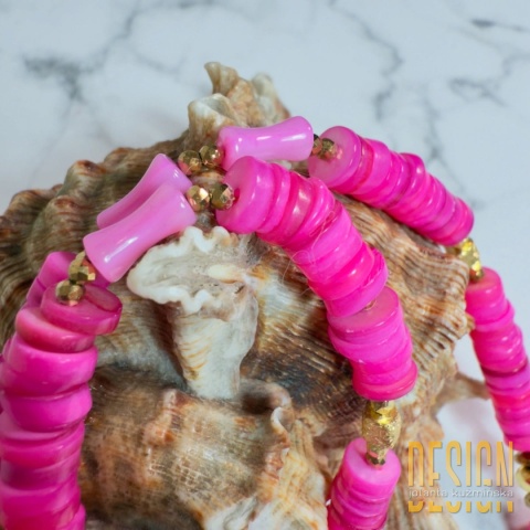 Naszyjnik z różowych agatów i rubinów – złocone srebro | Kuźmińska Design